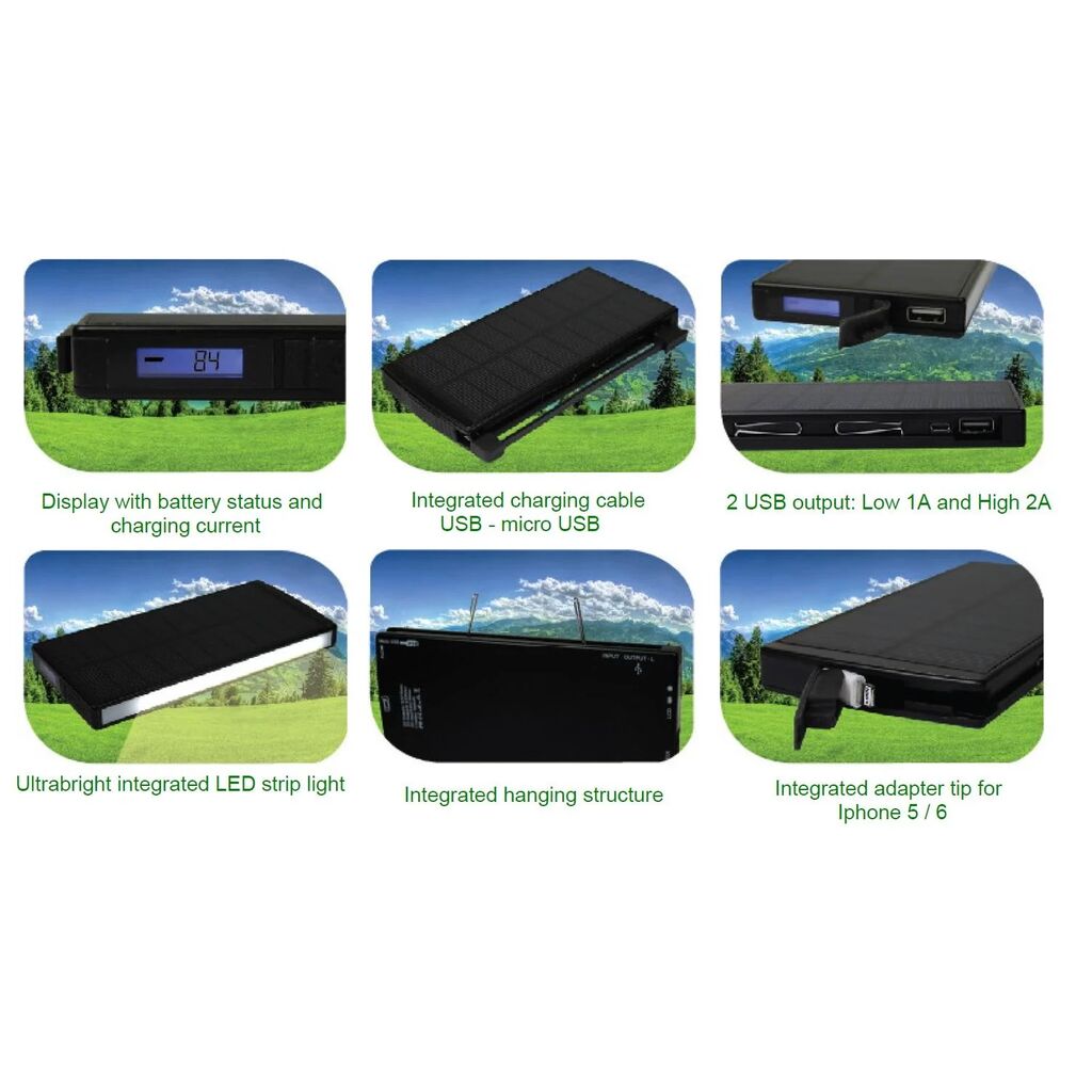 Solar Powerbank 9000mAh POWERplus Sephia with LED strip