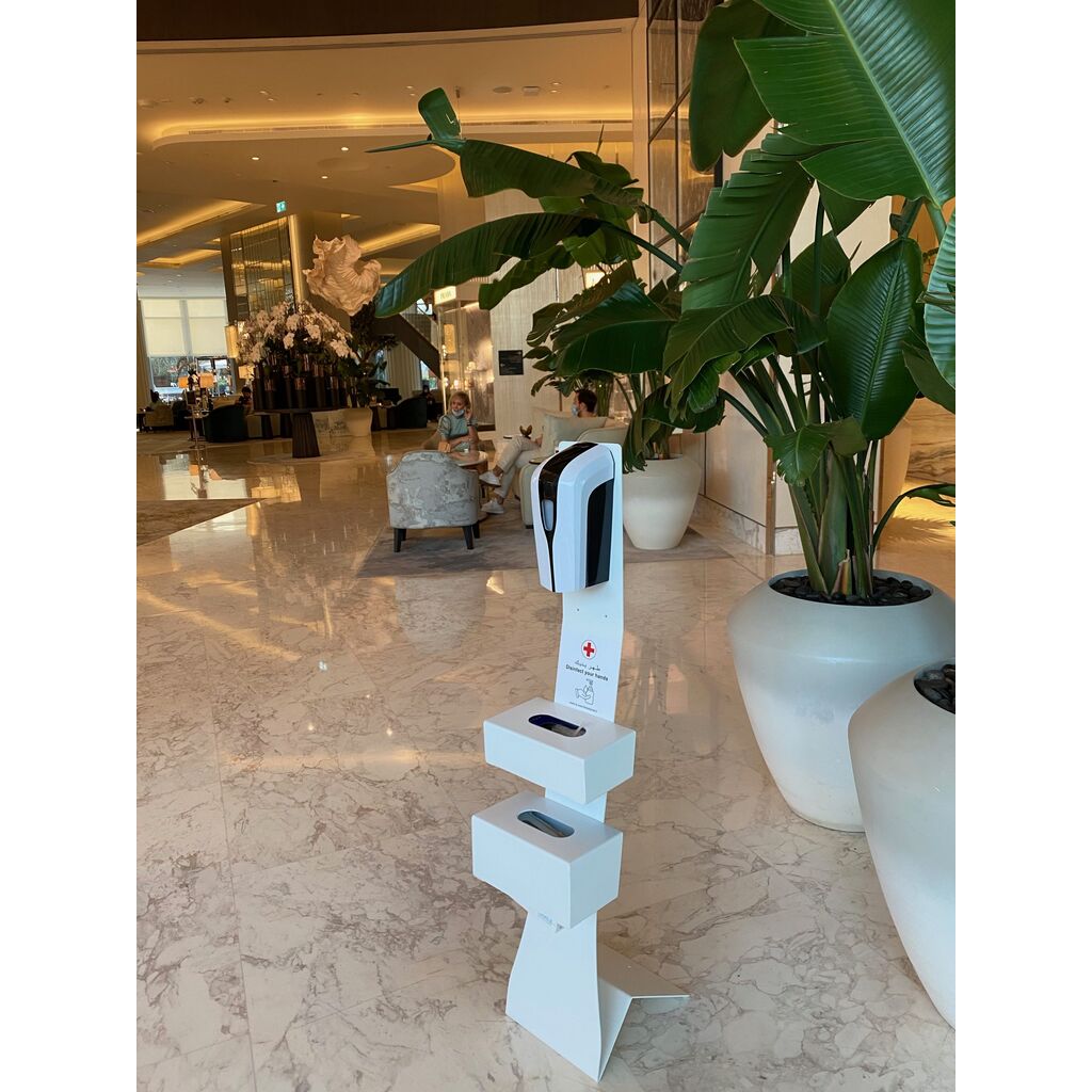 Stand with Disinfectant Liquid Dispenser and STAND UP Basket