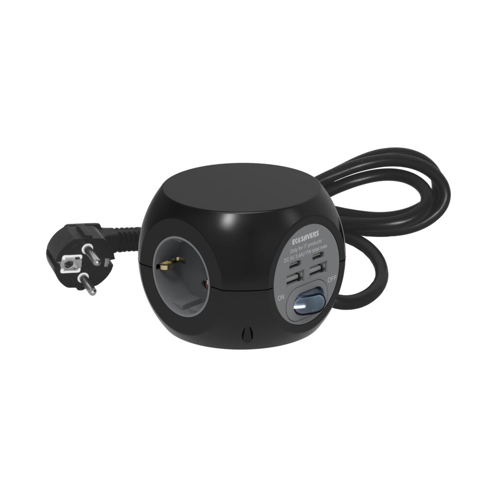 EcoSavers Cube Power Cube 3 Sockets 2x USB 2x USB-C Design