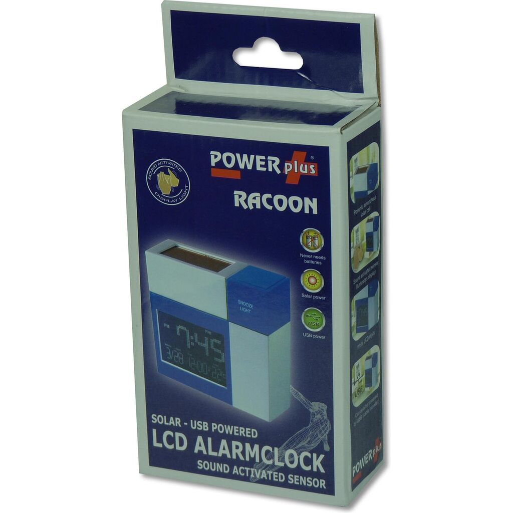Solar Clock Alarm Clock Thermometer POWERplus Racoon Sound Activation