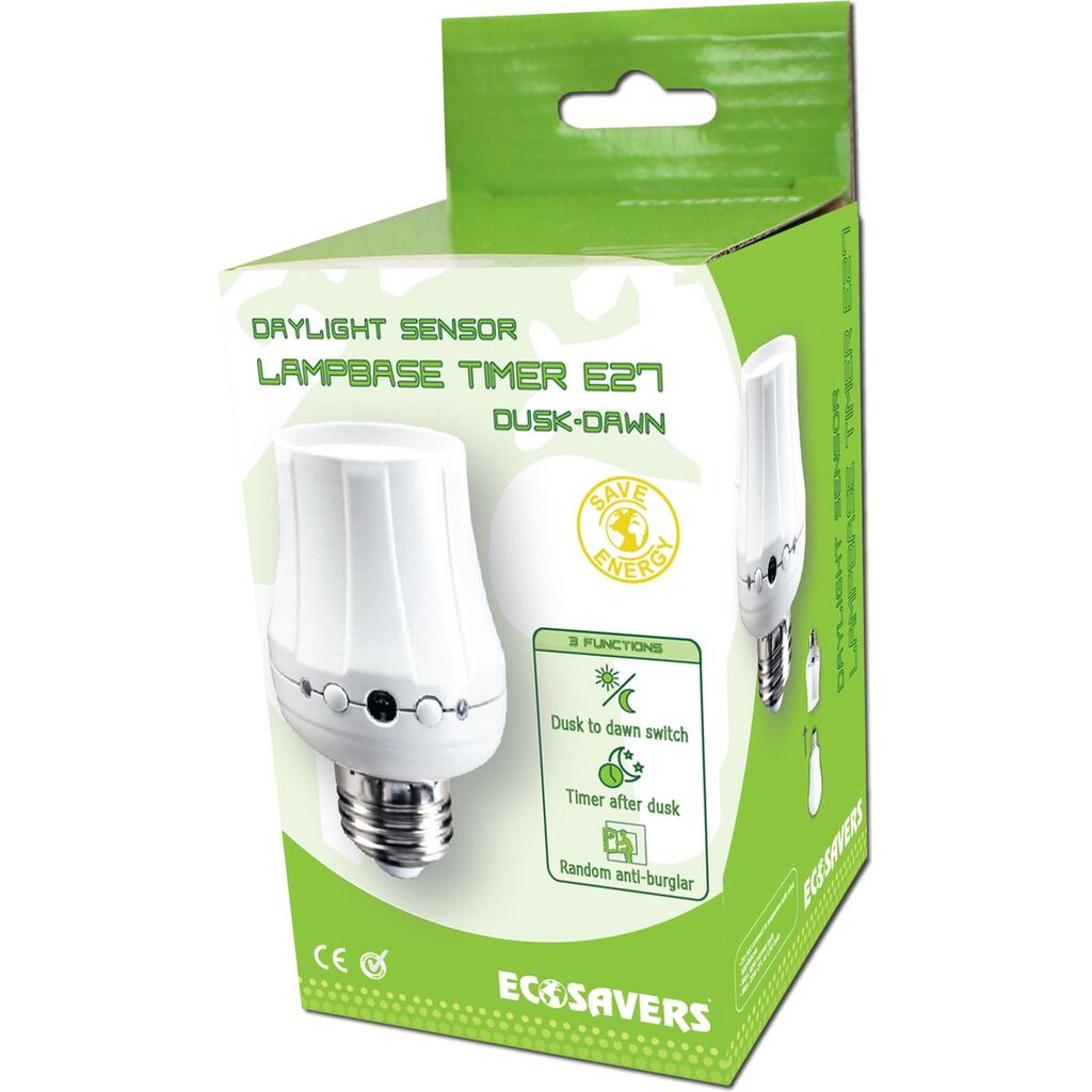 E27 Bulb Holder with Twilight Sensor EcoSavers Automatic Light