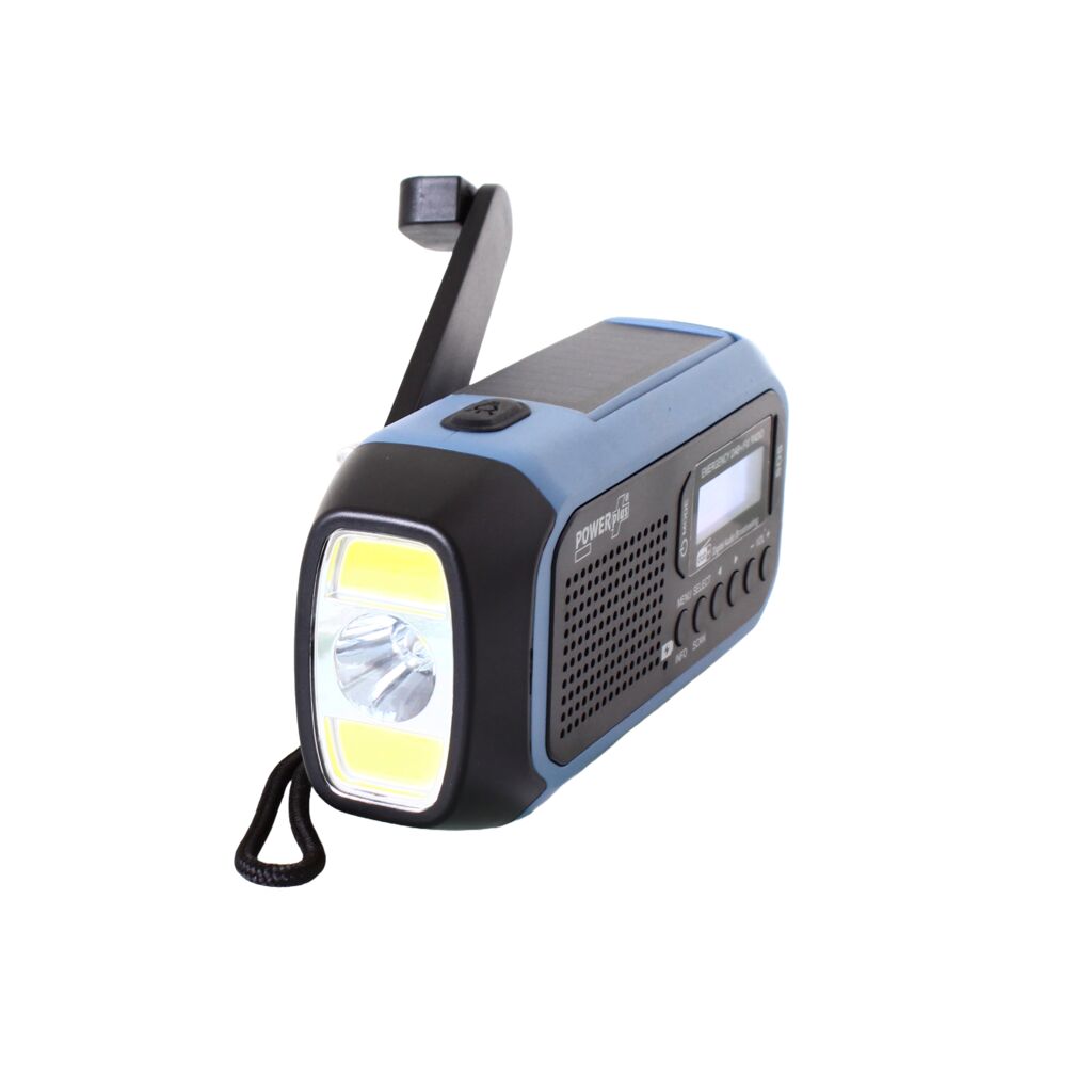 DAB+/FM Radio Solar Dynamo Flashlight Powerbank Alarm POWERplus Hyena (Image 8 of 10) - DAB+/FM POWERplus Hyena Emergency Radio - Solar, Dynamo, USB-C, Powerbank, 2xLED, Replaceable Batte. Keywords: helmet. SKU: 8717853706158 POWERplus Hyena