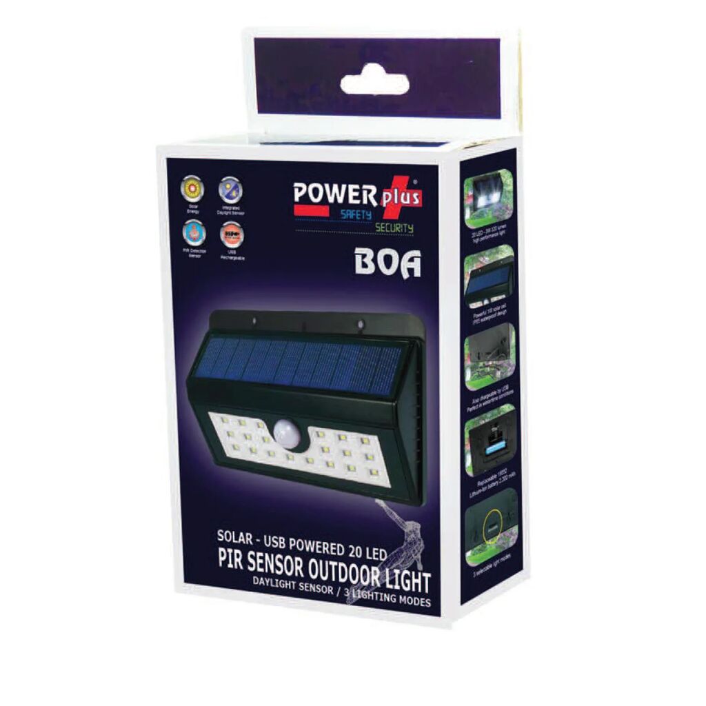 Solar Lamp 20 LEDs with Motion Sensor POWERplus Garden Boa (Image 5 of 5) - Reliable and intelligent outdoor lighting without electricity bills! POWERplus® Boa is a high-e. Keywords: daylight sensor, pir, solar, solar light. SKU: PP-Boa
