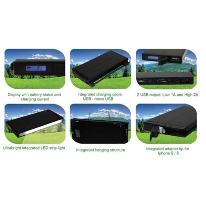 Solar Powerbank 9000mAh POWERplus Sephia with LED strip
