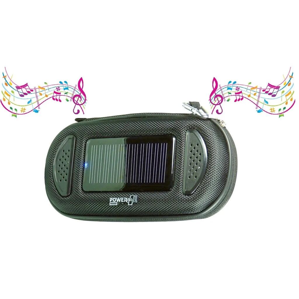 Case with the POWERplus Jaguar Solar Speaker and Powerbank (Image 1 of 3) - Your favorite music and spare energy always at hand - powered by the sun or via USB! POWERplus®. Keywords: light, outdoor, solar, solar light. SKU: PP-Jaguar