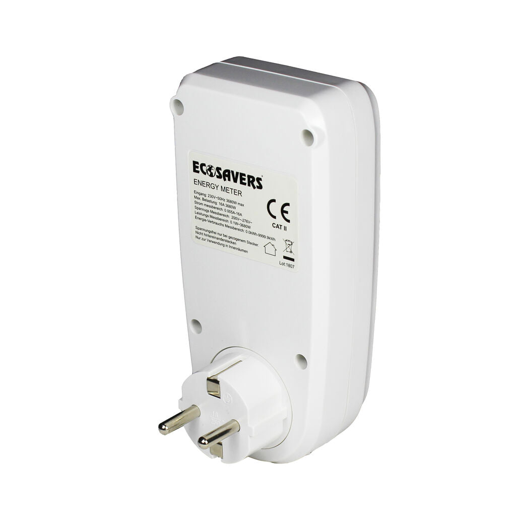 EcoSavers Energy Cost Meter Large Display C/E Plug CO2 Footprint (Image 5 of 5) - " EcoSavers Electricity Consumption Meter (Wattmeter) - Type F (Schuko) 

 Do you want to know which. Keywords: energy meter, power meter. SKU: 8717853705656 EcoSavers Energy Meter Large Display